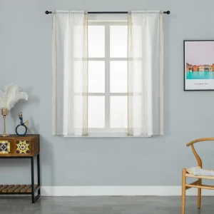 COPPIA TENDE BIANCHE FILTRANTI MISTO LINO A RIGHE 2X60X150CM BEIGE