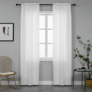 COPPIA TENDE LOLLAND SEMI OSCURANTI FANTASIA STELLINE ARGENTATE 2X70X240CM BIANCO