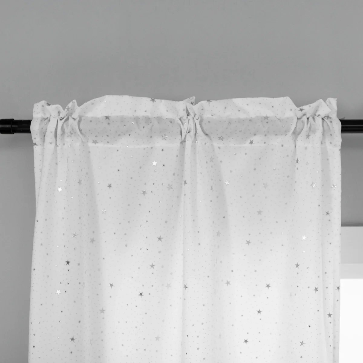 COPPIA TENDE LOLLAND SEMI OSCURANTI FANTASIA STELLINE ARGENTATE 2X70X240CM BIANCO - immagine 3